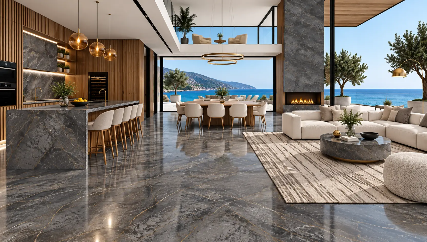Ambiente con la placa Grigio Versilia