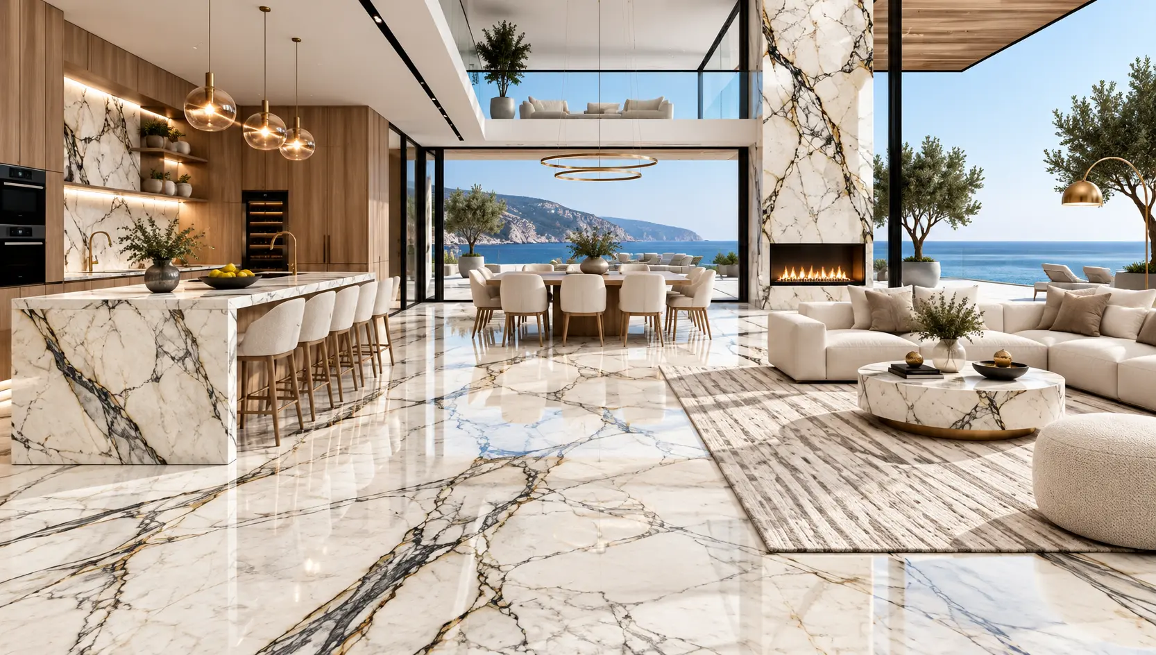 Ambiente con la placa Bianco Statuario