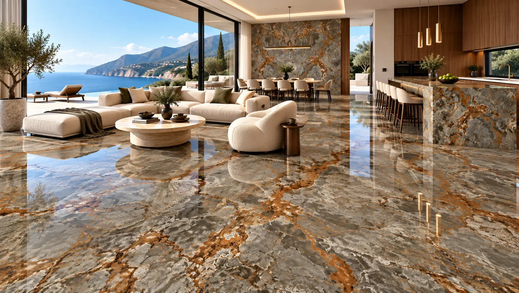 Ambiente con la placa Onice Rosa