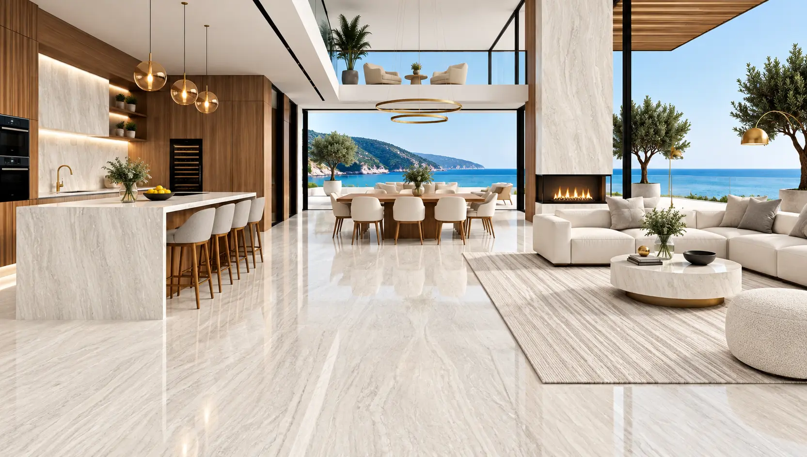 Ambiente con la placa Bianco Apuano