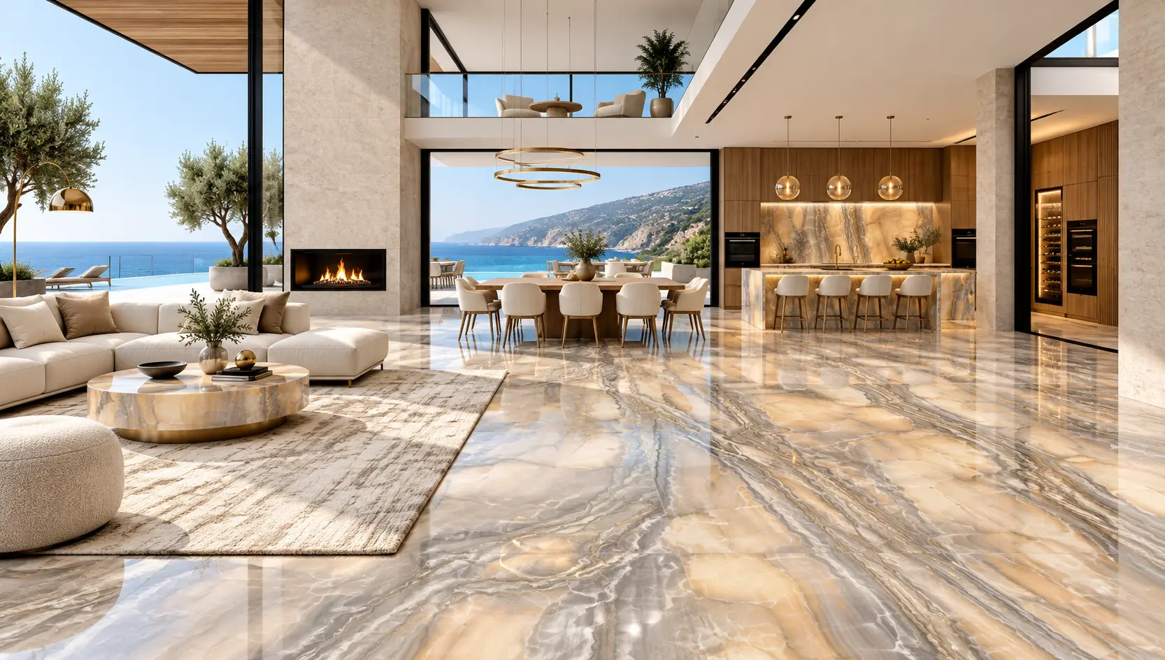 Ambiente con la placa Travertino Noce