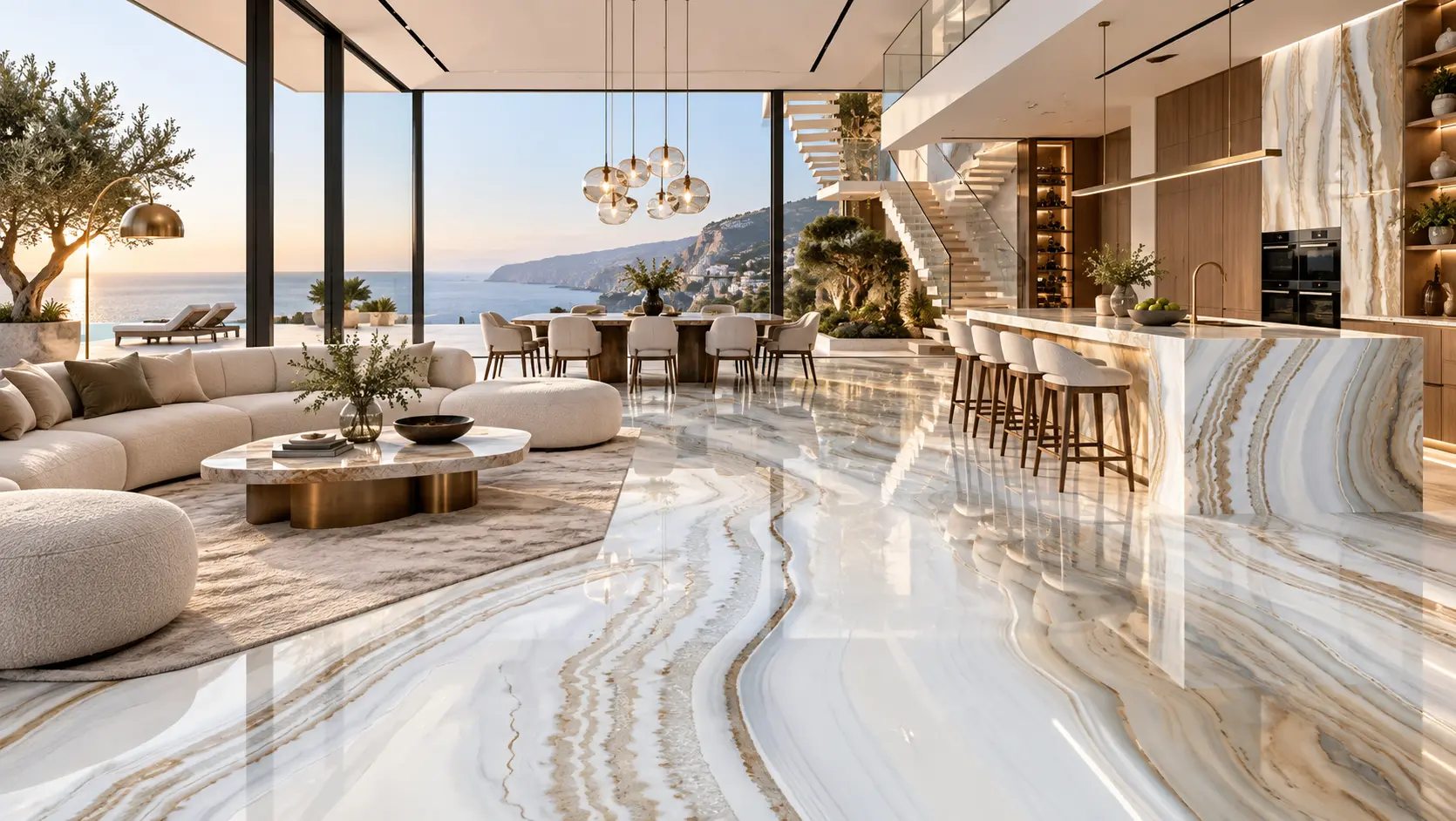 Ambiente con la placa Bianco Carrara Extra
